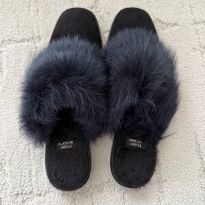 Stuart Weitzman Midnight Fur Slippers